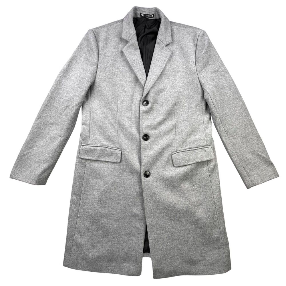Zara Buttoned Straight Fit Coat Men’s XL Gray Formal Classic Long Overcoat